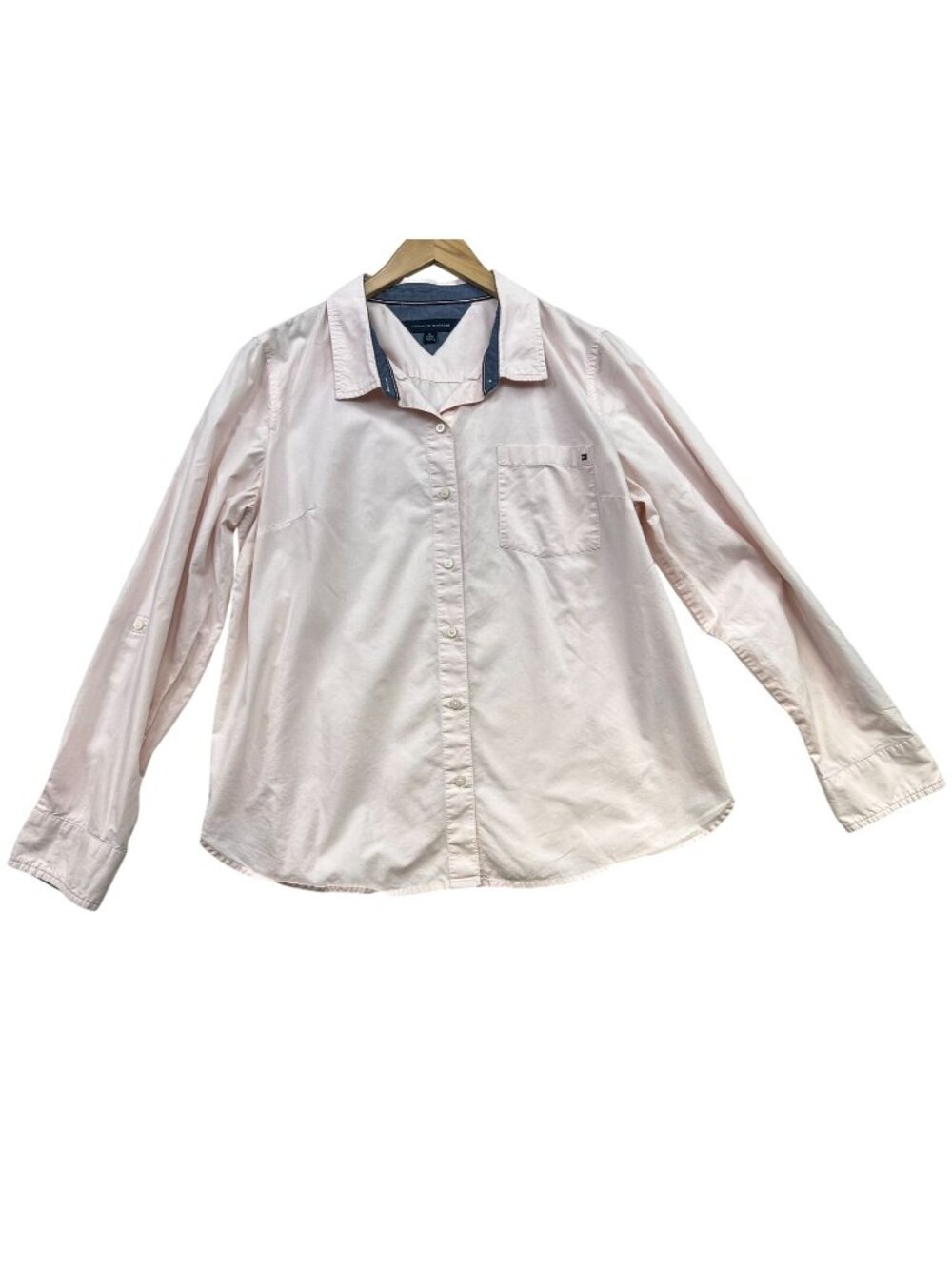 Tommy Hilfiger Womens Long Sleeve Button Up Shirt Size XL Pink Classic Workwear